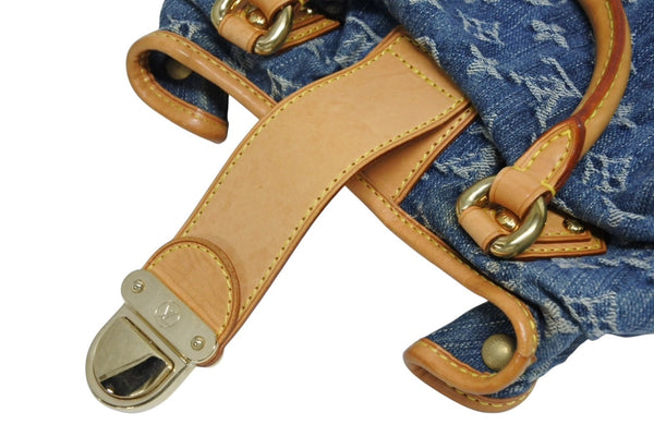 LOUIS VUITTON ルイヴィトン プリーティ ハンドバッグ M95020 モノグラム デニム レザー ブルー ゴールド金具 美品 中古 4b011346