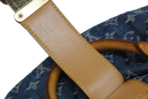 LOUIS VUITTON ルイヴィトン プリーティ ハンドバッグ M95020 モノグラム デニム レザー ブルー ゴールド金具 美品 中古 4b011346