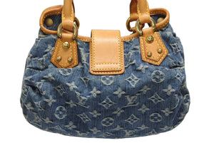 LOUIS VUITTON ルイヴィトン プリーティ ハンドバッグ M95020 モノグラム デニム レザー ブルー ゴールド金具 美品 中古 4b011346