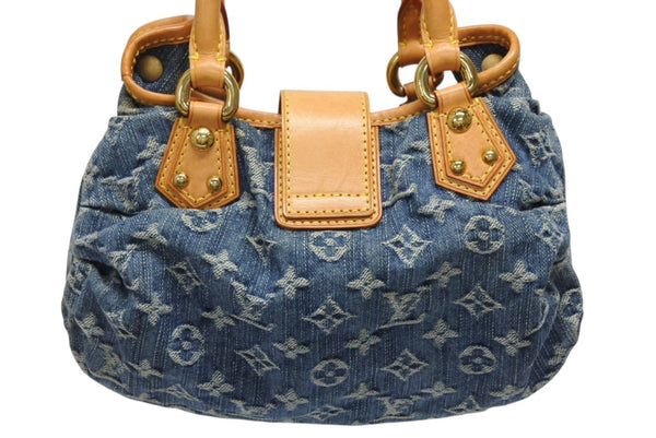 LOUIS VUITTON ルイヴィトン プリーティ ハンドバッグ M95020 モノグラム デニム レザー ブルー ゴールド金具 美品 中古 4b011346