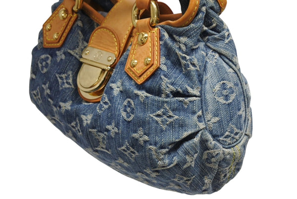 LOUIS VUITTON ルイヴィトン プリーティ ハンドバッグ M95020 モノグラム デニム レザー ブルー ゴールド金具 美品 中古 4b011346