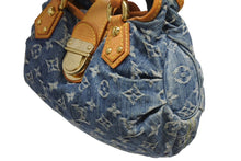 Load image into Gallery viewer, LOUIS VUITTON ルイヴィトン プリーティ ハンドバッグ M95020 モノグラム デニム レザー ブルー ゴールド金具 美品 中古 4b011346