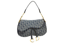 画像をギャラリービューアに読み込む, 極美品 ChristianDior クリスチャンディオール トロッター ダブルサドルバッグ ガリアーノ期 レザー ネイビー ゴールド金具 中古 4b011350