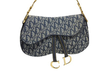 画像をギャラリービューアに読み込む, 極美品 ChristianDior クリスチャンディオール トロッター ダブルサドルバッグ ガリアーノ期 レザー ネイビー ゴールド金具 中古 4b011350