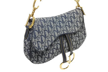 画像をギャラリービューアに読み込む, 極美品 ChristianDior クリスチャンディオール トロッター ダブルサドルバッグ ガリアーノ期 レザー ネイビー ゴールド金具 中古 4b011350