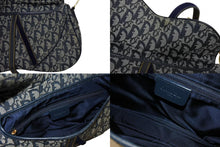 画像をギャラリービューアに読み込む, 極美品 ChristianDior クリスチャンディオール トロッター ダブルサドルバッグ ガリアーノ期 レザー ネイビー ゴールド金具 中古 4b011350