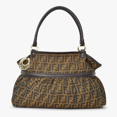 Very good condition FENDI handbag 8BH186 Zucca pattern all over pattern canvas leather brown gold hardware used 4b011363