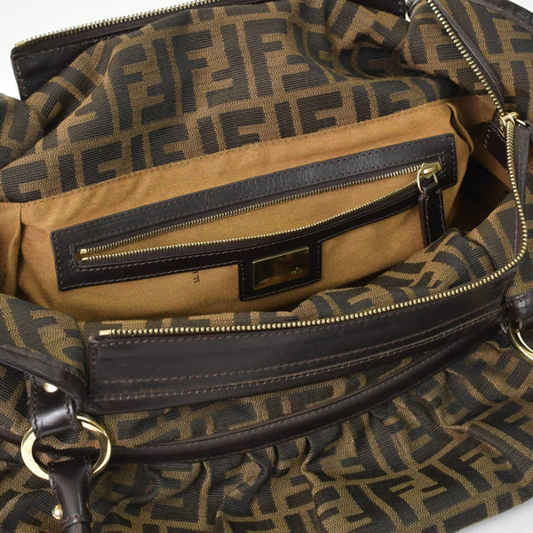 Very good condition FENDI handbag 8BH186 Zucca pattern all over pattern canvas leather brown gold hardware used 4b011363
