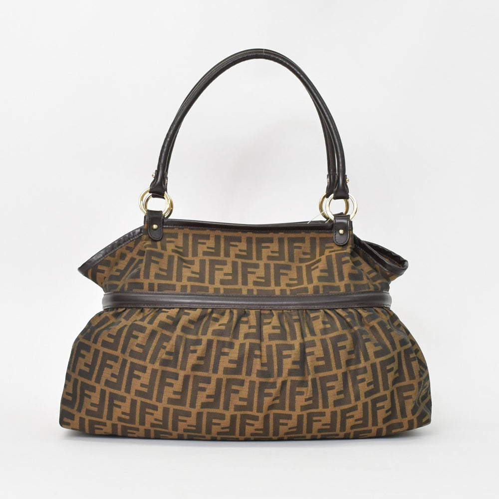 Very good condition FENDI handbag 8BH186 Zucca pattern all over pattern canvas leather brown gold hardware used 4b011363
