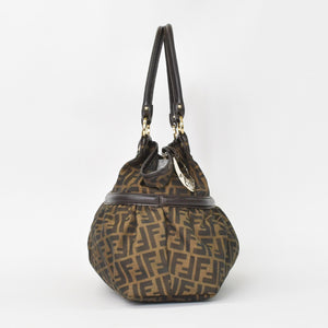 Very good condition FENDI handbag 8BH186 Zucca pattern all over pattern canvas leather brown gold hardware used 4b011363