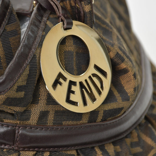 Very good condition FENDI handbag 8BH186 Zucca pattern all over pattern canvas leather brown gold hardware used 4b011363