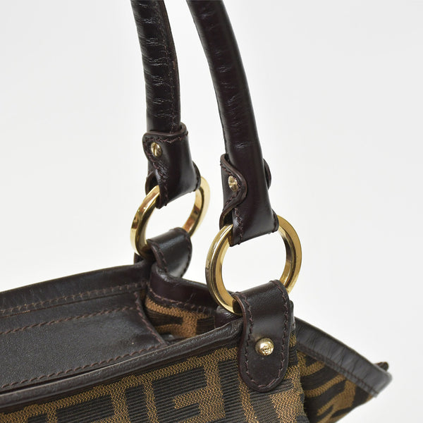 Very good condition FENDI handbag 8BH186 Zucca pattern all over pattern canvas leather brown gold hardware used 4b011363