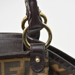 Very good condition FENDI handbag 8BH186 Zucca pattern all over pattern canvas leather brown gold hardware used 4b011363