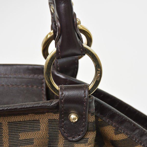 Very good condition FENDI handbag 8BH186 Zucca pattern all over pattern canvas leather brown gold hardware used 4b011363