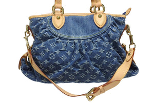新品同様 LOUIS VUITTON ルイヴィトン ネオカヴィMM ハンドバッグ M95349 2WAY モノグラム デニム ゴールド金具 美品 中古 4b011378