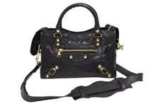 Load image into Gallery viewer, 極美品 BALENCIAGA バレンシアガ ハンドバッグ ジャイアントミニシティ ショルダーバッグ ブラック ラムスキン 309544 ゴールド金具 中古 4b011365