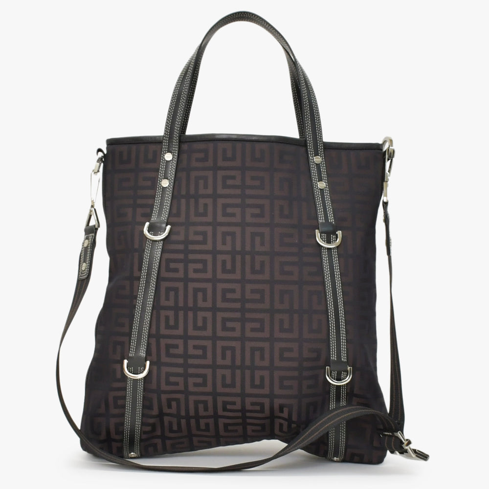 極美品 Givenchy ジバンシー ４Gロゴ ナイロン 2WAY トートバッグ SI0063 ブラウン ナイロン レザー シルバー金具 中古 4b011395