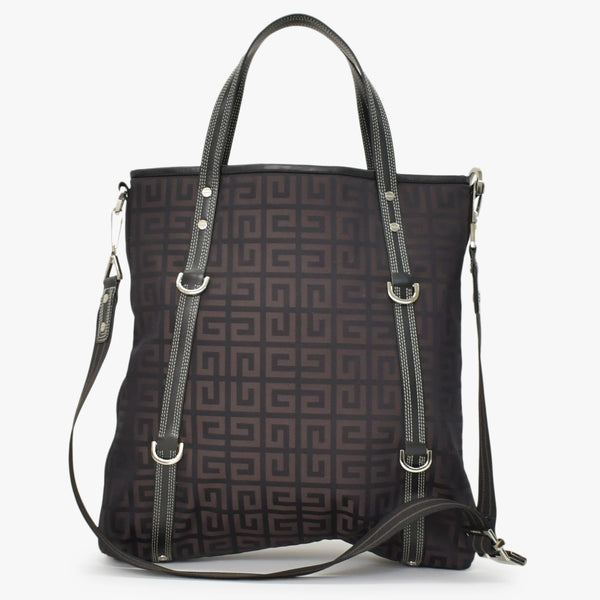 極美品 Givenchy ジバンシー ４Gロゴ ナイロン 2WAY トートバッグ SI0063 ブラウン ナイロン レザー シルバー金具 中古 4b011395