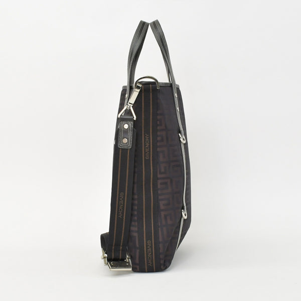極美品 Givenchy ジバンシー ４Gロゴ ナイロン 2WAY トートバッグ SI0063 ブラウン ナイロン レザー シルバー金具 中古 4b011395