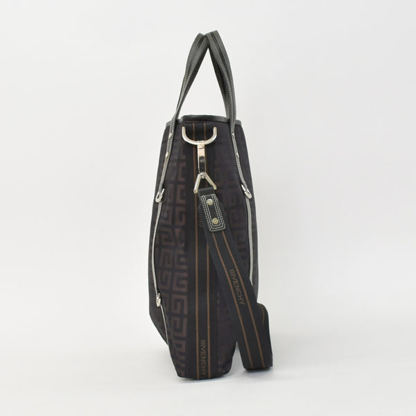 極美品 Givenchy ジバンシー ４Gロゴ ナイロン 2WAY トートバッグ SI0063 ブラウン ナイロン レザー シルバー金具 中古 4b011395