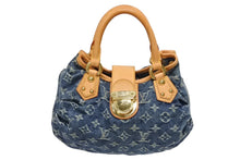 Load image into Gallery viewer, LOUIS VUITTON ルイヴィトン プリーティ ハンドバッグ M95020 モノグラム デニム レザー ブルー ゴールド金具 美品 中古 4b011416