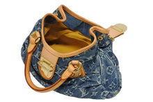 Load image into Gallery viewer, LOUIS VUITTON ルイヴィトン プリーティ ハンドバッグ M95020 モノグラム デニム レザー ブルー ゴールド金具 美品 中古 4b011416