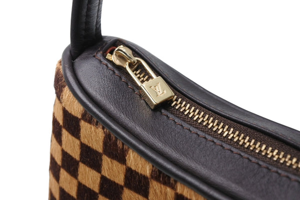 新品未使用 LOUIS VUITTON ルイヴィトン ダミエソバージュ タイガー ハンドバッグ M92132 ハラコ レザー ブラウン ゴールド金具 中古 4b011421