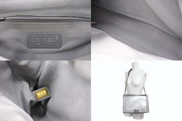 CHANEL シャネル BOY CHANEL ボーイシャネル チェーンショルダーバッグ 16番台 ココマーク カーフスキン シルバー 美品 中古 4b011375