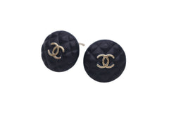 極美品 CHANEL シャネル ココマーク ピアス 重量約4.2g A19C刻印 キルティングモチーフ GP メタル ネイビー ゴールド 両耳用 中古 4c073512