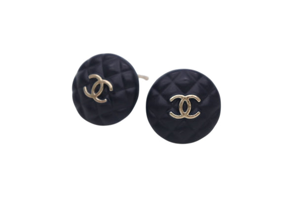 極美品 CHANEL シャネル ココマーク ピアス 重量約4.2g A19C刻印 キルティングモチーフ GP メタル ネイビー ゴールド 両耳用 中古 4c073512