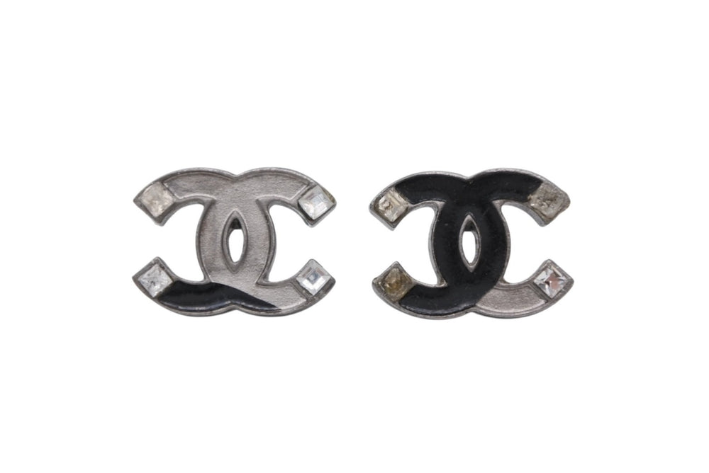CHANEL シャネル ココマーク ピアス 重量約4.7g 05P刻印 メタル エナメル ラインストーン シルバー 両耳用 良品 中古 58681
