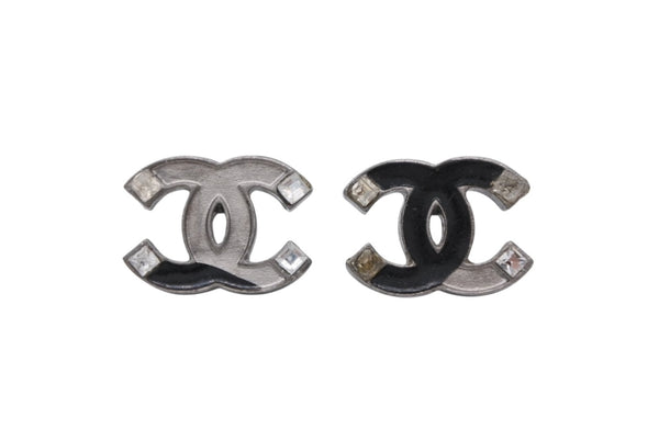 CHANEL シャネル ココマーク ピアス 重量約4.7g 05P刻印 メタル エナメル ラインストーン シルバー 両耳用 良品 中古 58681