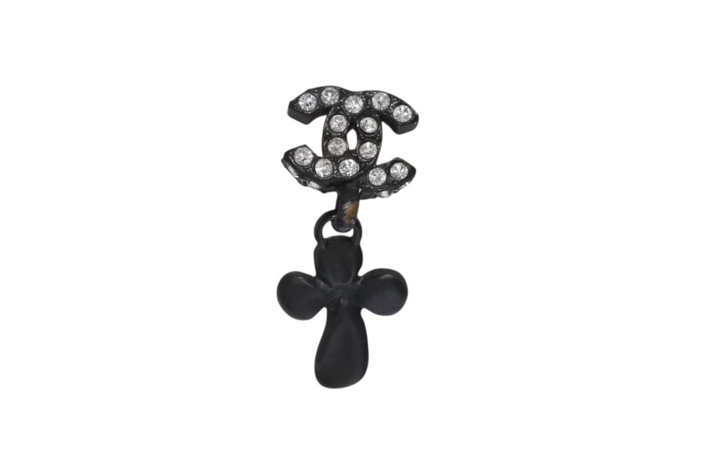 CHANEL シャネル ココマーク ドロップピアス 重量約5.4g 01P刻印 メタル ラインストーン ブラック クリア 両耳用 美品 中古 61350