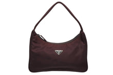 Load image into Gallery viewer, PRADA プラダ ホーボー ワンショルダーバッグ MV519 ナイロン ボルドー トライアングルロゴ シルバー金具 美品 中古 4b011426
