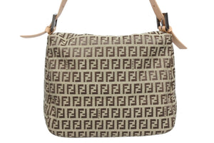 極美品 FENDI フェンディ ズッキーノ柄 マンマバケット ワンショルダーバッグ SBR004 ベージュ ブラウン シルバー金具 中古 4b011411