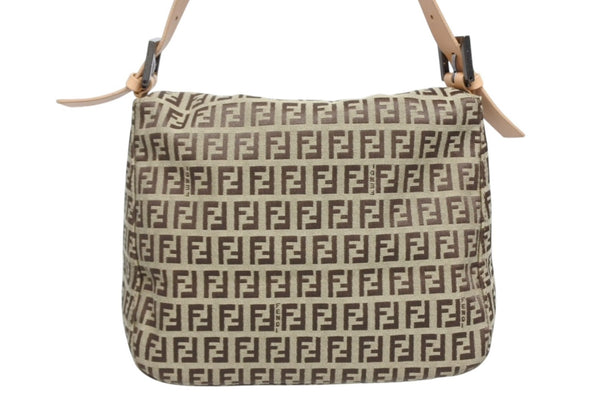 極美品 FENDI フェンディ ズッキーノ柄 マンマバケット ワンショルダーバッグ SBR004 ベージュ ブラウン シルバー金具 中古 4b011411