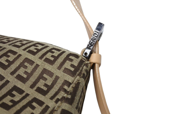 極美品 FENDI フェンディ ズッキーノ柄 マンマバケット ワンショルダーバッグ SBR004 ベージュ ブラウン シルバー金具 中古 4b011411