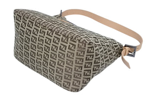 極美品 FENDI フェンディ ズッキーノ柄 マンマバケット ワンショルダーバッグ SBR004 ベージュ ブラウン シルバー金具 中古 4b011411