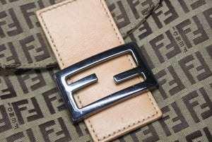 極美品 FENDI フェンディ ズッキーノ柄 マンマバケット ワンショルダーバッグ SBR004 ベージュ ブラウン シルバー金具 中古 4b011411