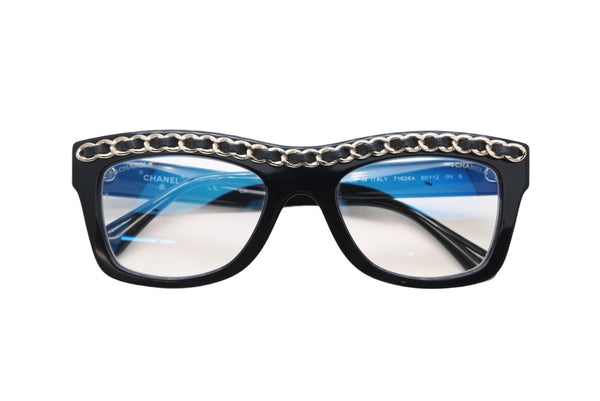 CHANEL シャネル 伊達眼鏡 メガネ アイウェア 71626A S0112 ココマーク チェーンフレーム ブラック 美品 中古 4b011471