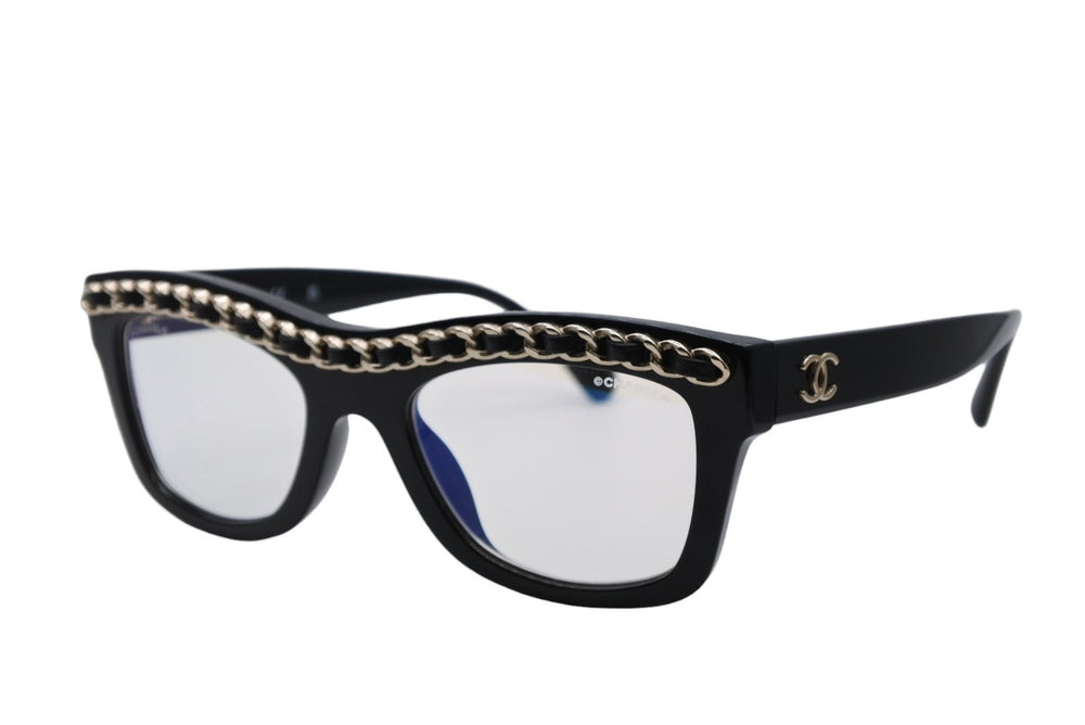 CHANEL シャネル 伊達眼鏡 メガネ アイウェア 71626A S0112 ココマーク チェーンフレーム ブラック 美品 中古 4b011471