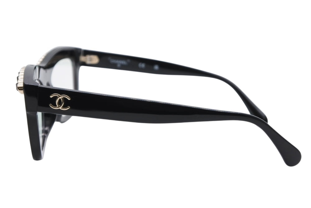 CHANEL Date Glasses Eyewear 71626A S0112 Here Mark Chain Frame Black Good Condition Used 4b011471