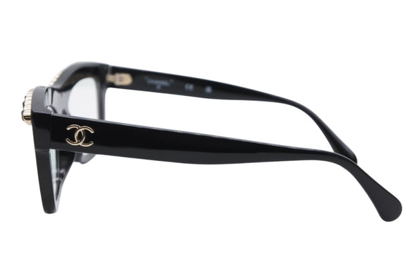 CHANEL シャネル 伊達眼鏡 メガネ アイウェア 71626A S0112 ココマーク チェーンフレーム ブラック 美品 中古 4b011471