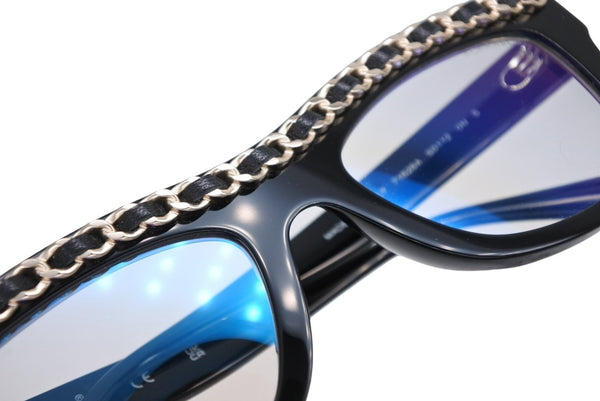CHANEL シャネル 伊達眼鏡 メガネ アイウェア 71626A S0112 ココマーク チェーンフレーム ブラック 美品 中古 4b011471