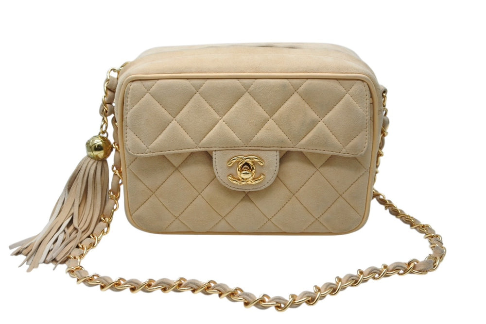 CHANEL Chain Shoulder Bag No. 2 Coco Mark Suede Beige Fringe Gold Hardware Good Condition Used 4b011576