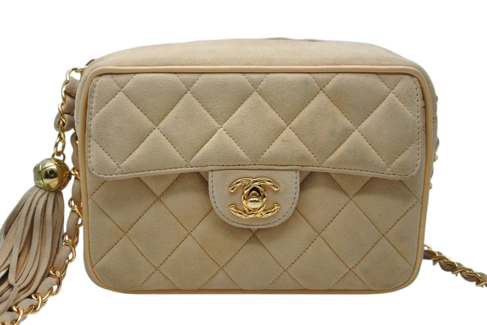 CHANEL Chain Shoulder Bag No. 2 Coco Mark Suede Beige Fringe Gold Hardware Good Condition Used 4b011576