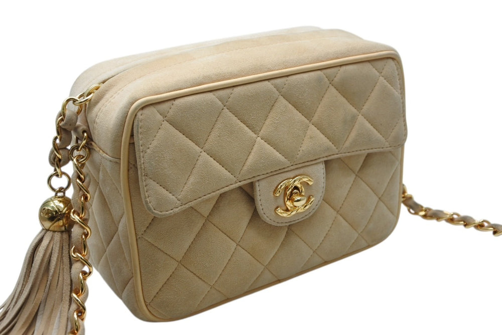 CHANEL シャネル チェーンショルダーバッグ 2番台 ココマーク スウェード ベージュ フリンジ ゴールド金具 美品 中古 4b011576