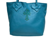 Load image into Gallery viewer, CHROME HEARTS クロムハーツ FS TOTE FSトートバッグ CHクロスパッチ ダガージップ ブルー シルバー925 シルバー金具 美品 中古 4b011594