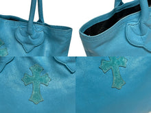 Load image into Gallery viewer, CHROME HEARTS クロムハーツ FS TOTE FSトートバッグ CHクロスパッチ ダガージップ ブルー シルバー925 シルバー金具 美品 中古 4b011594