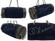 Load image into Gallery viewer, 極美品 CHANEL シャネル エンブロイダリー ワンショルダーバッグ 26番台 ネイビー ブルー ウール レザー シルバー金具 中古 4b011595